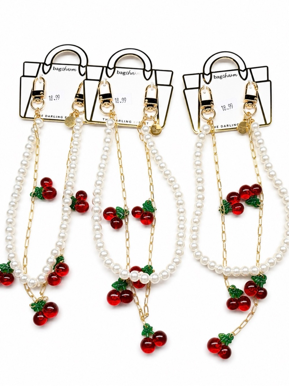 Darling Red Cherry Pearl & Gold Bag Charm